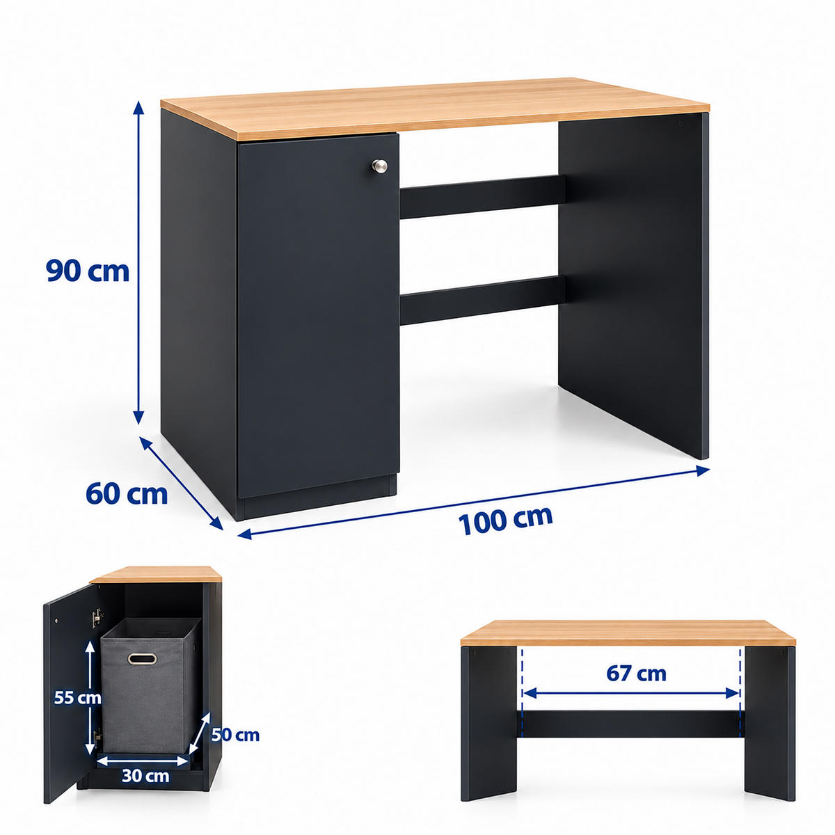 WASCHMASCHINENSCHRANK Anthrazit mit ausziehbarem Wäschekorb 90x100x60 cm - Anthrazit, Holzwerkstoff/Textil (100/90/60cm) - Relaxdays
