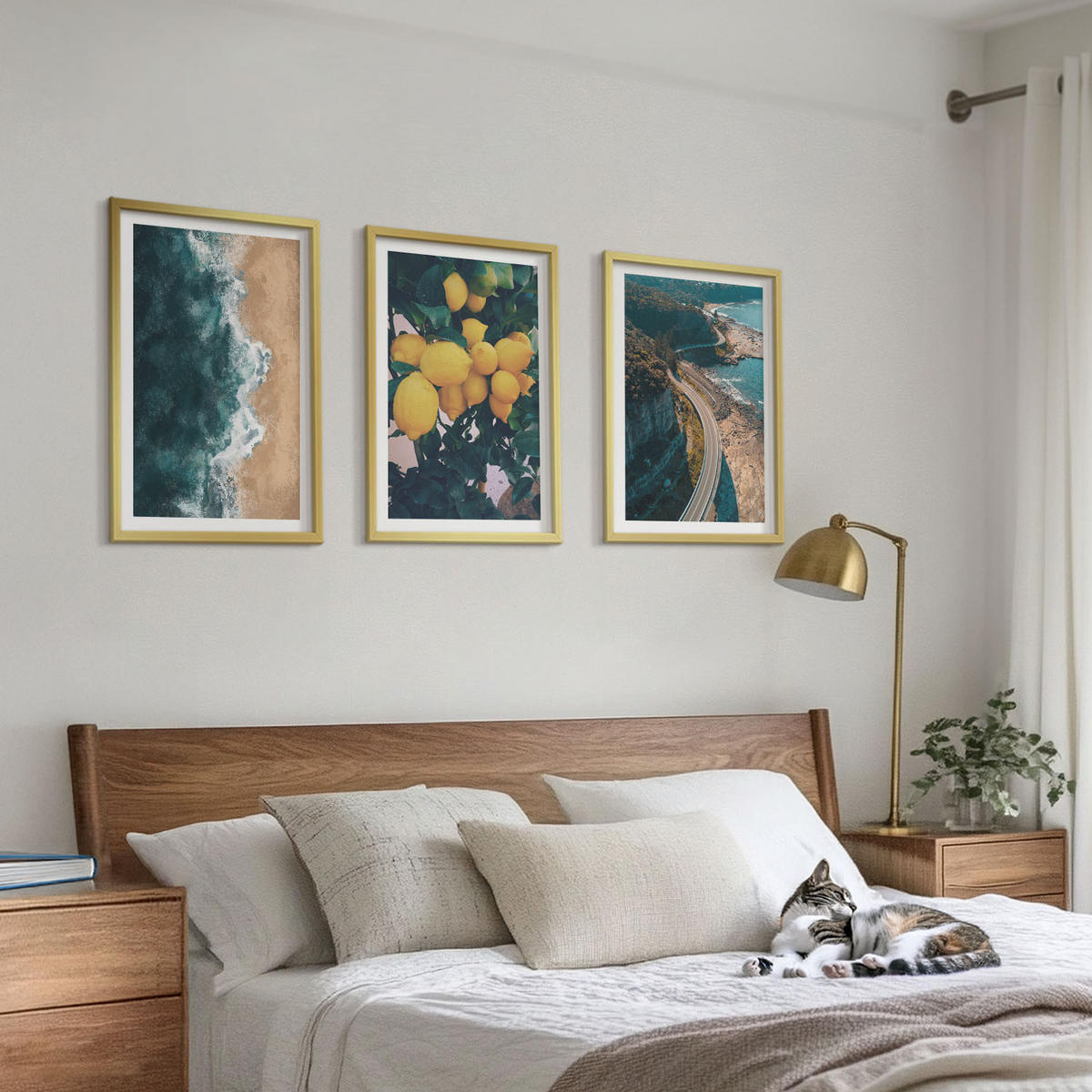BILDER SET 3er Set - 40x60 cm Goldrahmen - Meerstrand Zitronen Berge - Goldfarben, Kunststoff (40/60cm) - TULUP