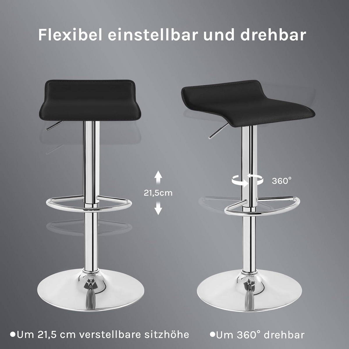 BARHOCKER, Höhenverstellbarer Barstuhl,aus Kunstleder Metall - Schwarz, Metall (38.5/84/39.5cm) - Woltu