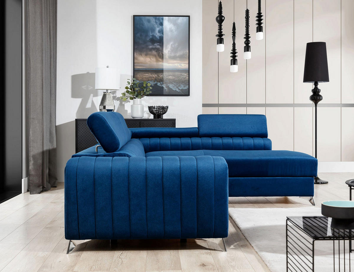 ECKSOFA Laurence mit Schlaffunktion & Bettkasten – 278 x 205 cm, verstellbare Kopfstützen - Blau, Kunststoff (278/205cm) - Wohnideebilder