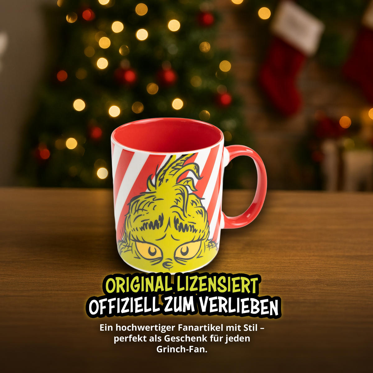 KAFFEEBCHER The Grinch Gestreift Rot /Weiß 320 ml - Multicolor, Keramik (0.32L) - United Labels