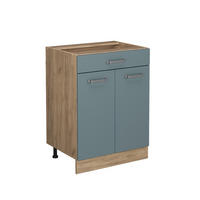 KÜCHENUNTERSCHRANK R-Line Blau-Grau 60 cm mit Schublade, ohne Arbeitsplatte - Honigeiche/Eiche Wotan, Holzwerkstoff (60/81.6/46cm) - Vicco