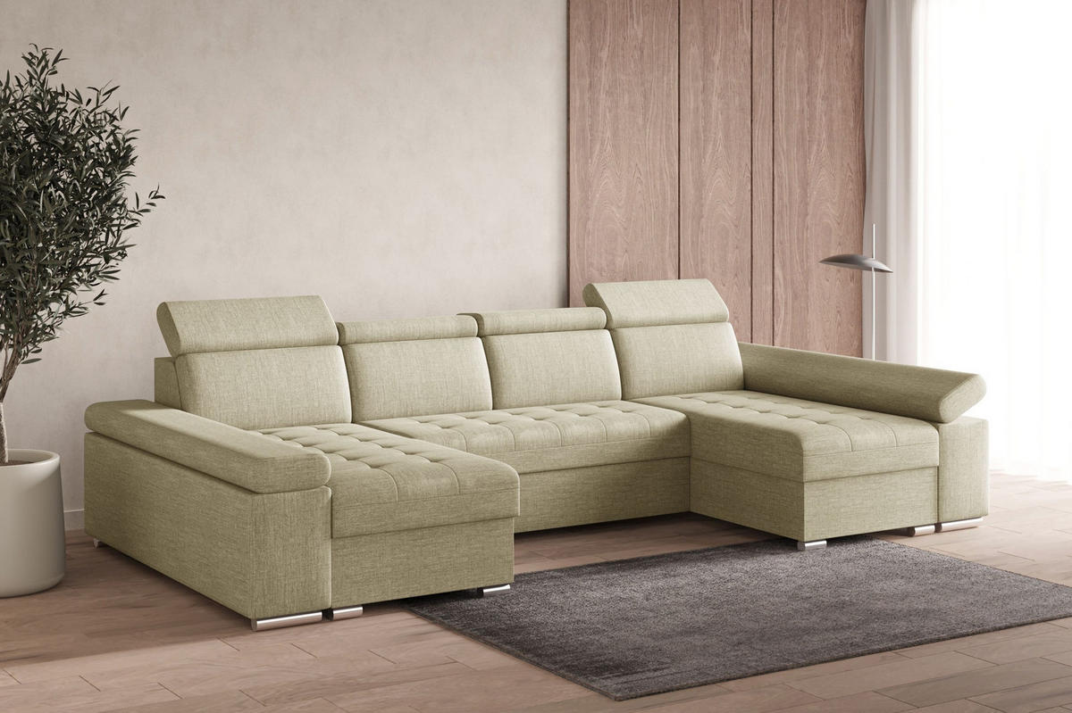 WOHNLANDSCHAFT - Ecksofa U - Luka U - Beige (Twist 01) - Beige, Holzwerkstoff (330/94/168cm) - Möblo