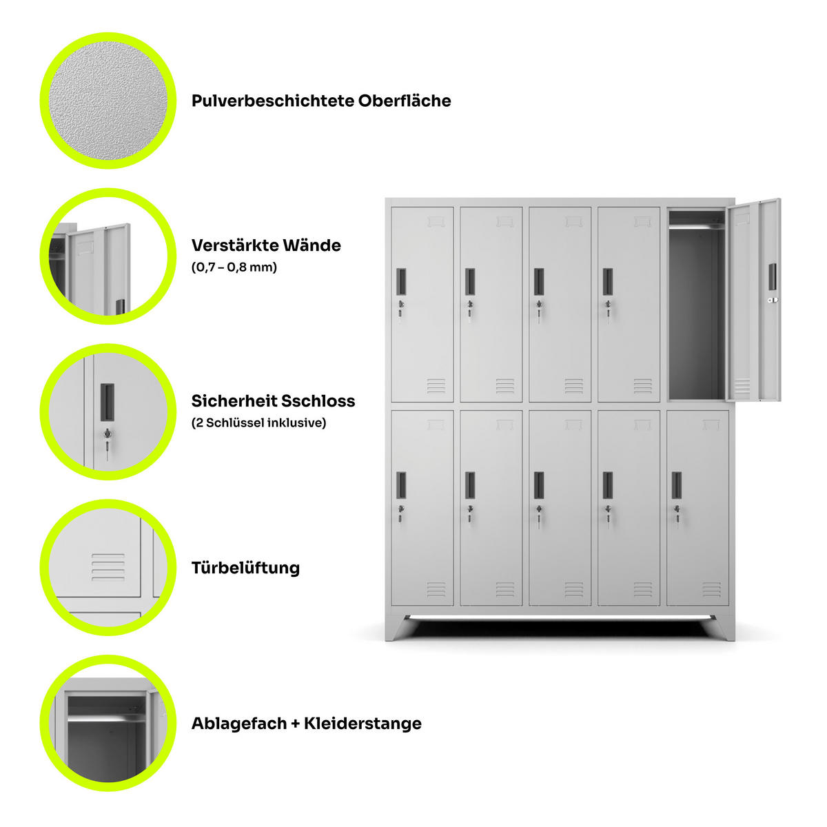 MEHRZWECKSCHRANK mit 10 Fächer Stahl Hellgrau 136x172x45cm - Hellgrau, Metall (136/172/45cm) - Muralo