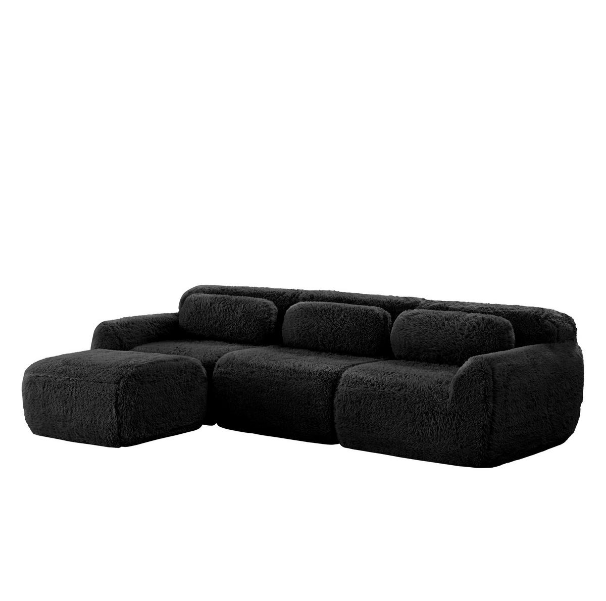 ECKSOFA 291/179/73 cm schwarz aus Plüsch rahmenlos und modular - Schwarz, Textil (179/291cm) - OKWISH