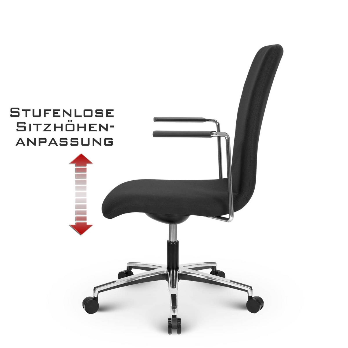 BESUCHERSTUHL V1610 Stoff Schwarz - ergonomisch, 150 kg belastbar, Sitzhöhe 40-52cm - Schwarz, Kunststoff/Textil (65/90/60cm) - Versee