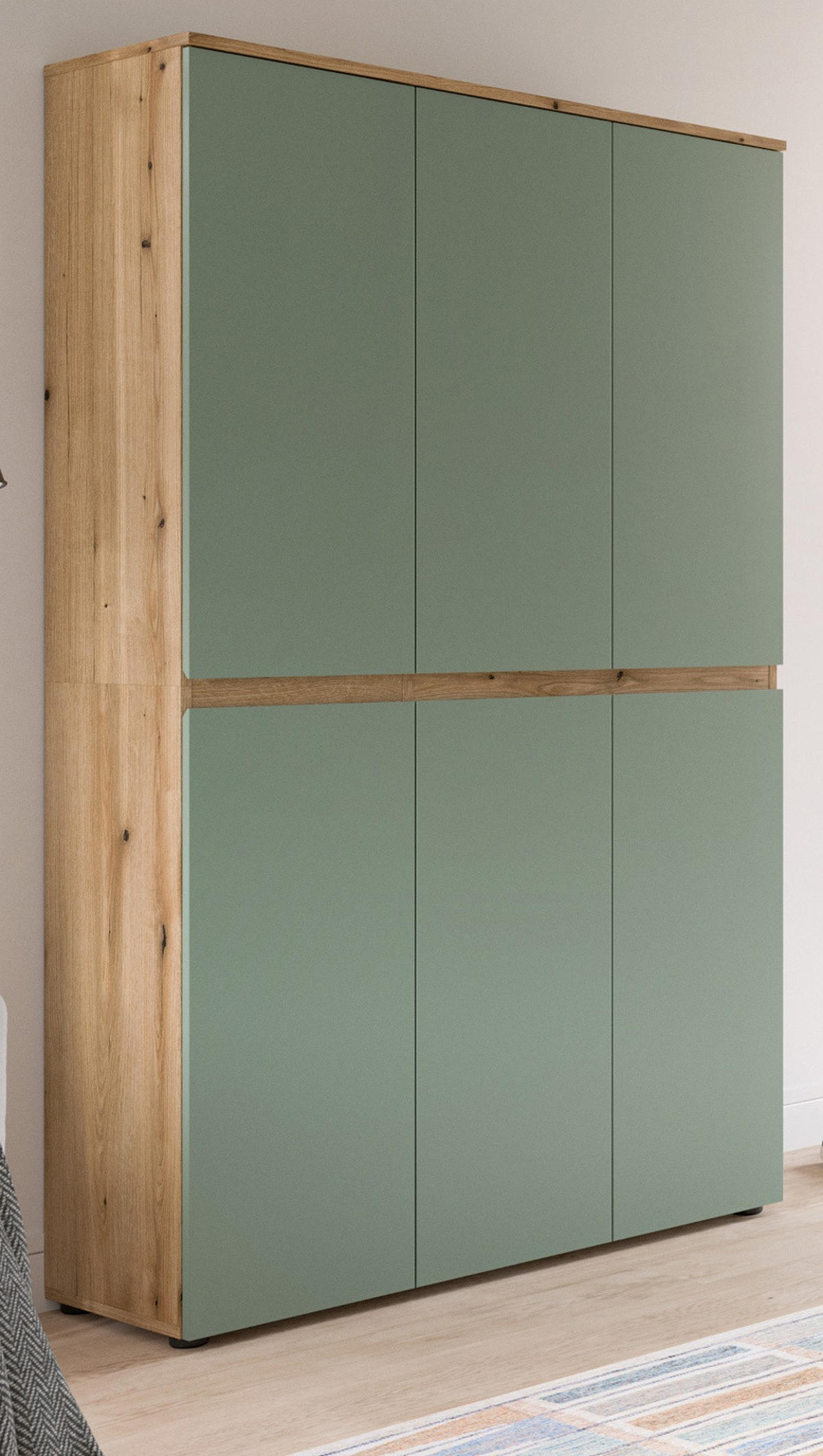 MEHRZWECKSCHRANK grün, Evoke Eiche 105 x 175 cm, Stauraumschrank 6-türig mit 18 Fächern - Eichefarben/Schwarz, Holzwerkstoff/Kunststoff (105/175/37cm) - Inn.Furn