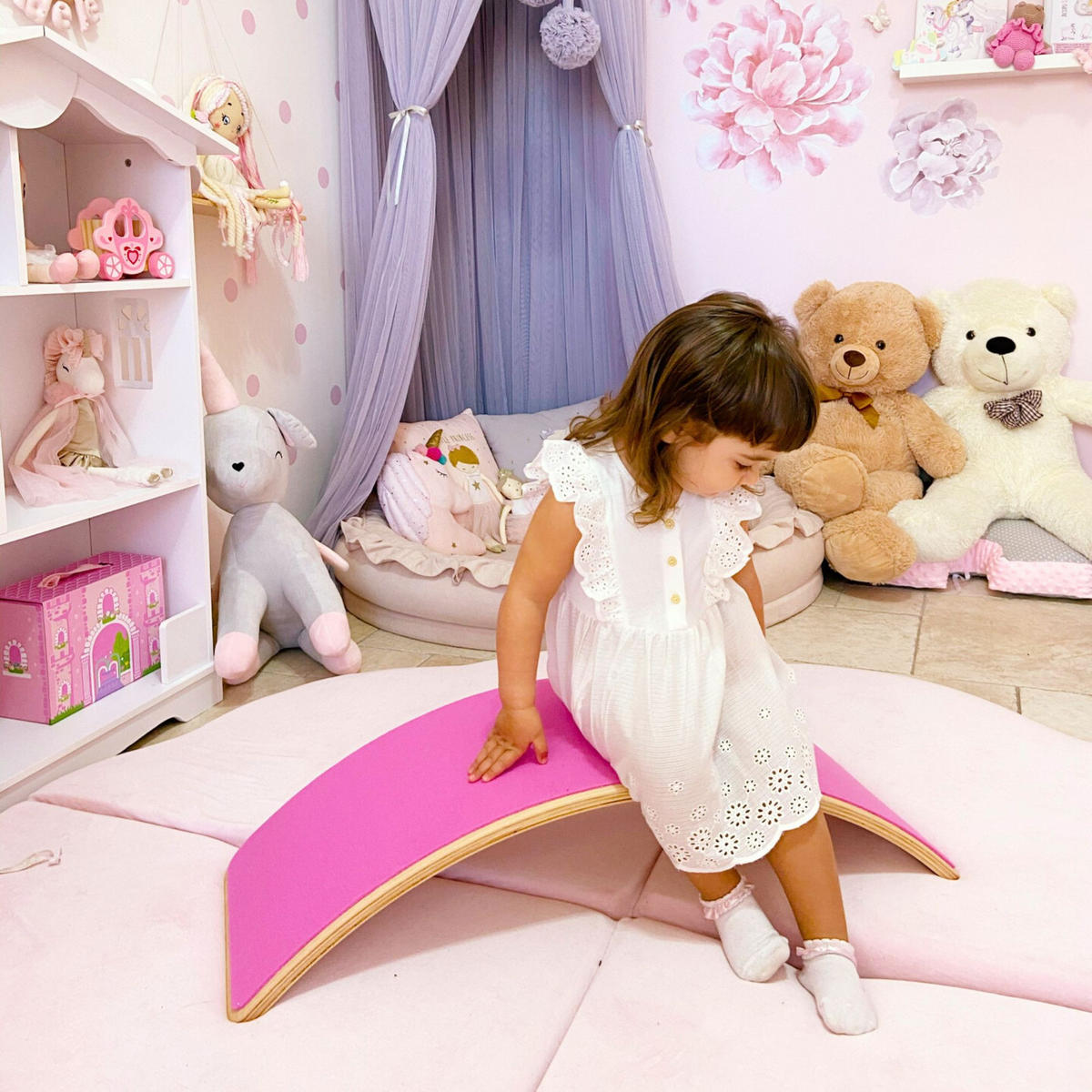 BALANCIERBRETT mit Filz für Kinder 80x30cm, Natur Balance Board, Rosa - Rosa, Holz (30/18/80cm) - MeowBaby