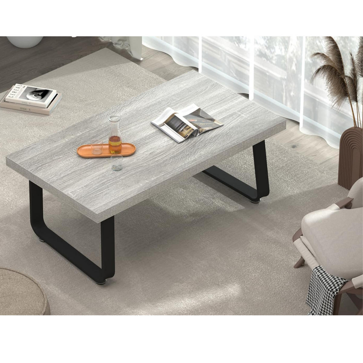 COUCHTISCH Modern Holz Metall 100 x 55 x 46,5 cm Wohnzimmertisch - Hellgrau, Holzwerkstoff/Metall (55/100/46.5cm) - Quality Elegance