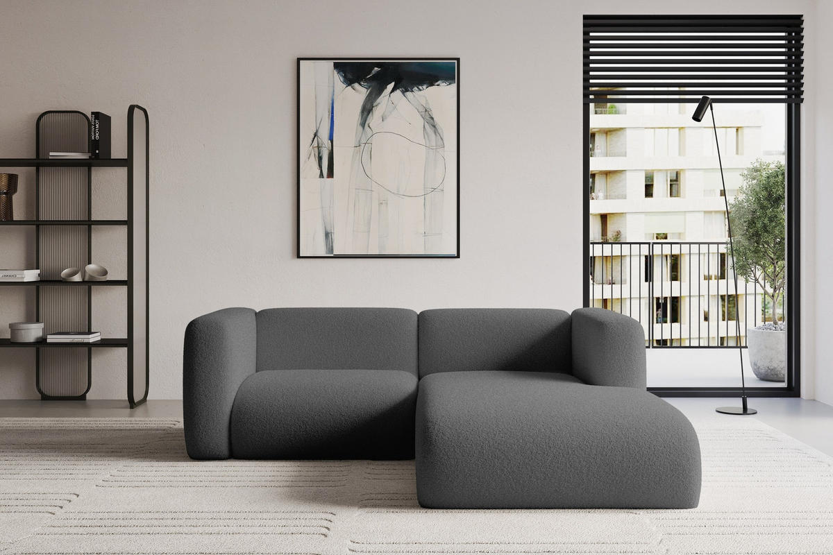 ECKSOFA Ottomane Rechts MIRA-L1 227x179x89 Grau Bouclé - Platinfarben/Schwarz, Holzwerkstoff/Kunststoff (227/179cm) - ALTDECOR