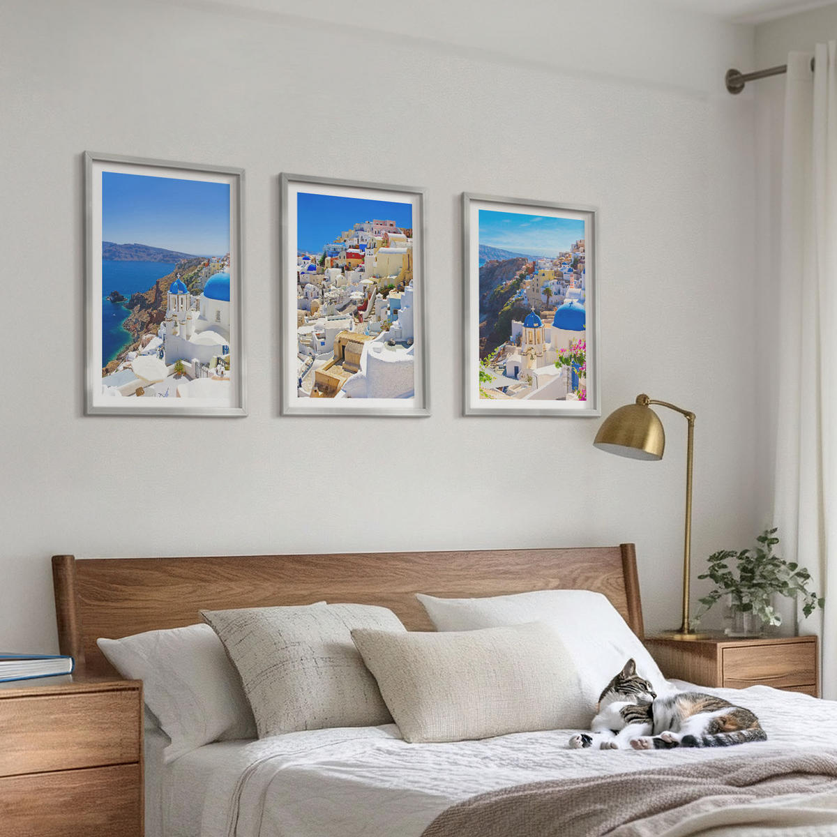 BILDER SET 3er Set - 40x60 cm Silberner Rahmen - Landschaftsarchitektur Oia Santorini - Silberfarben, Kunststoff (40/60cm) - TULUP