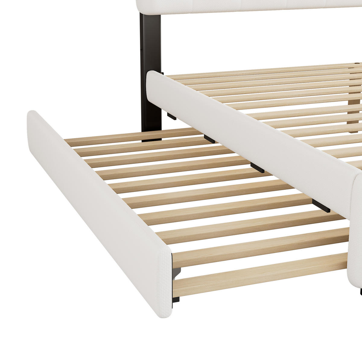 POLSTERBETT 140/200 cm DE-04709, mit Ausziehbett, 2 Schubladen und Lichtleiste in Weiß - Weiß, Holzwerkstoff (140/200cm) - ComfortXL