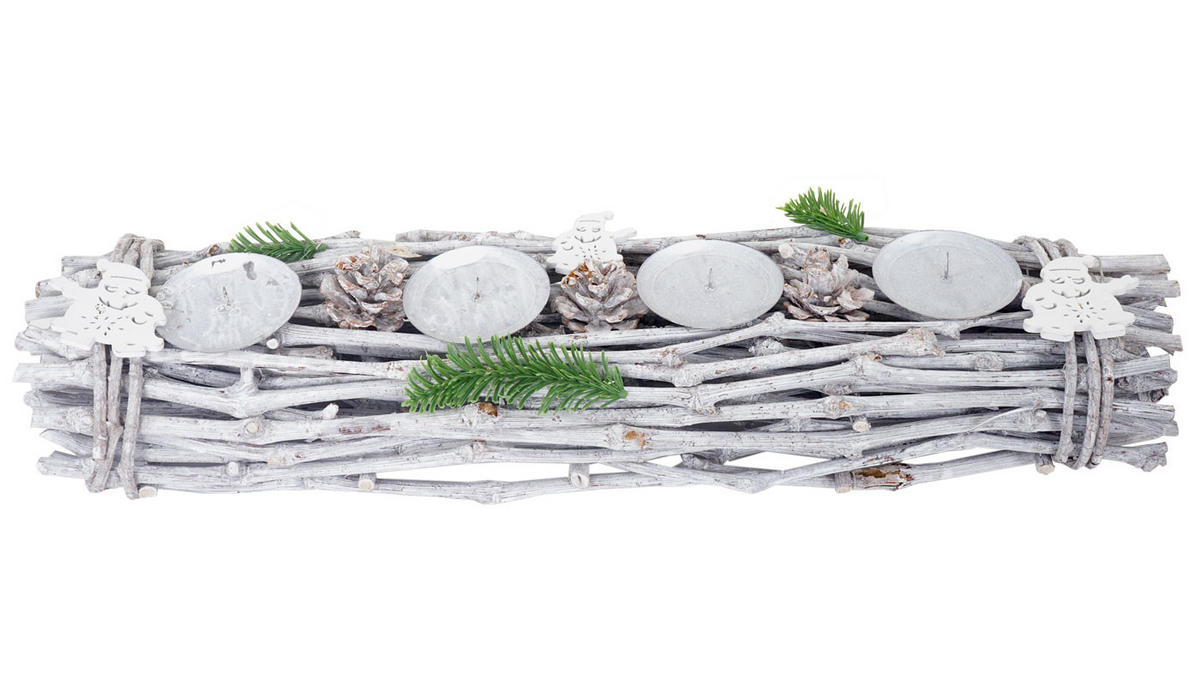 ADVENTSKRANZ LÄNGLICH HOLZ KERZEN WEIß Weiß - Weiß, Holz (9cm) - Jamb