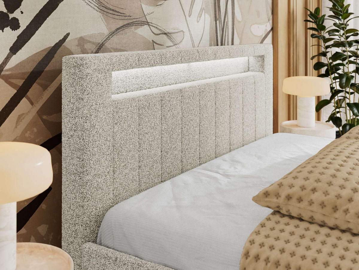 POLSTERBETT GOLD 5 CLASSIC 140/200 - Hellgrau Strukture - Multipocket-Matratze - Hellgrau, Textil (140/200cm) - MKS