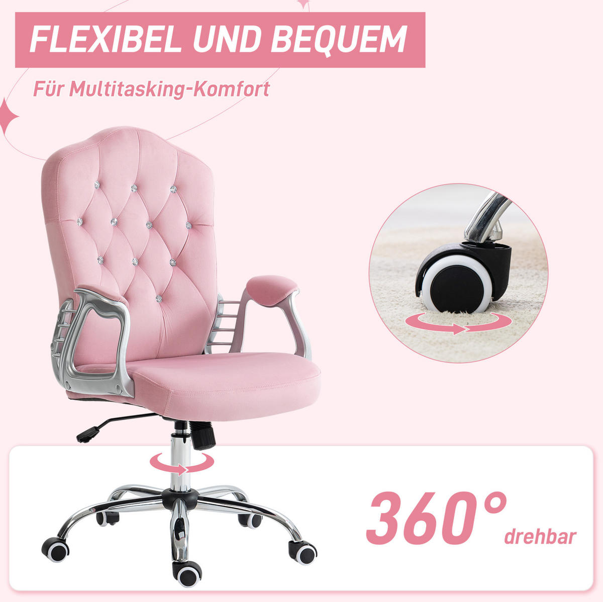 KANCELÁRSKA stolička 61/61/104-114 cm ružová s hojdacou funkciou z polyesteru - pink, plast (61/114/61cm) - OKWISH