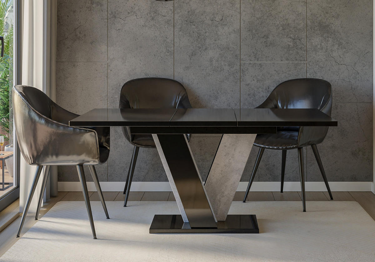 ESSTISCH Ausziehbar 120 - 160 cm Schwarz Hochglanz und Betonoptik - Schwarz Hochglanz/Grau, Holzwerkstoff (120/90/75cm) - PROSPERO