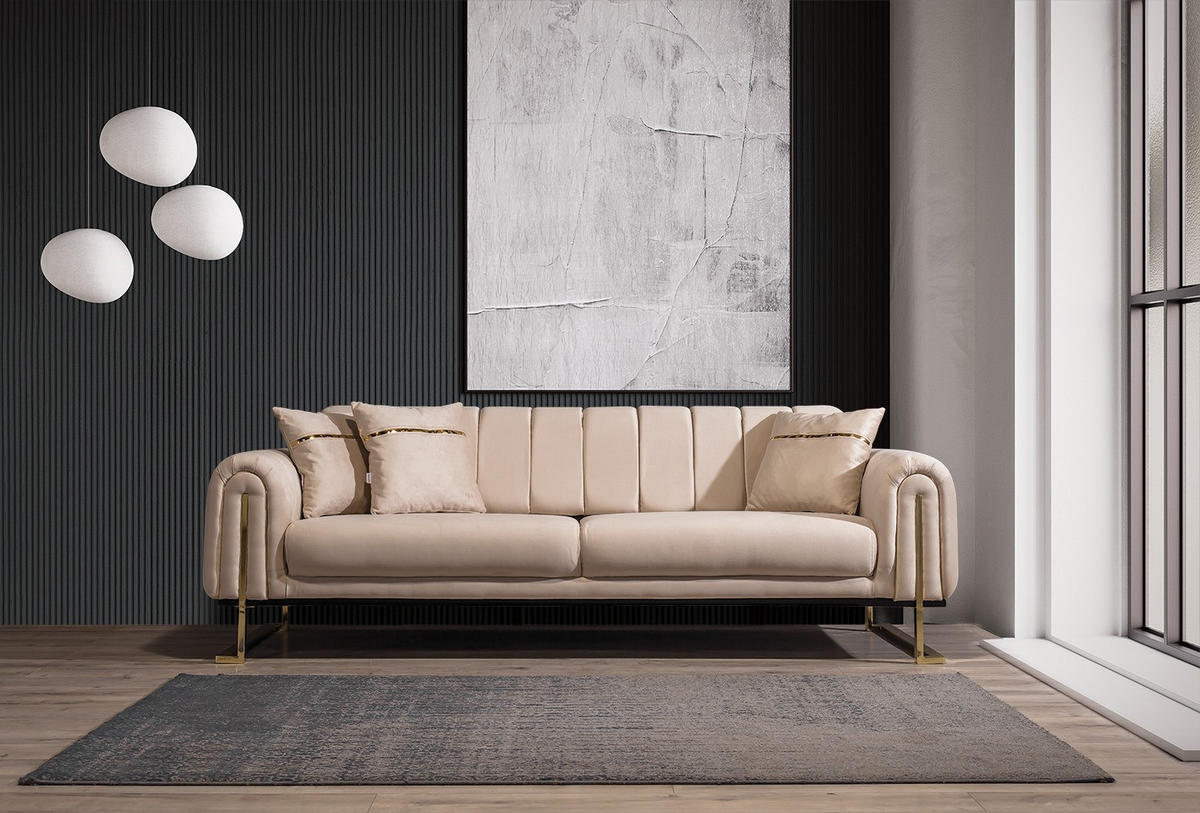 3 Sitzer SOFA Wave Samt Beige - Beige, Textil/Metall (225/78/95cm) - Villa Möbel