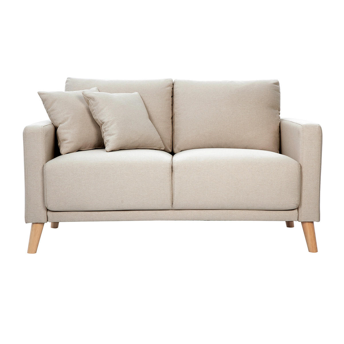 SOFA 2-Sitzer Stoff Beige Holz Hell MUNIK - Beige, Textil (137/81/75.5cm) - Miliboo