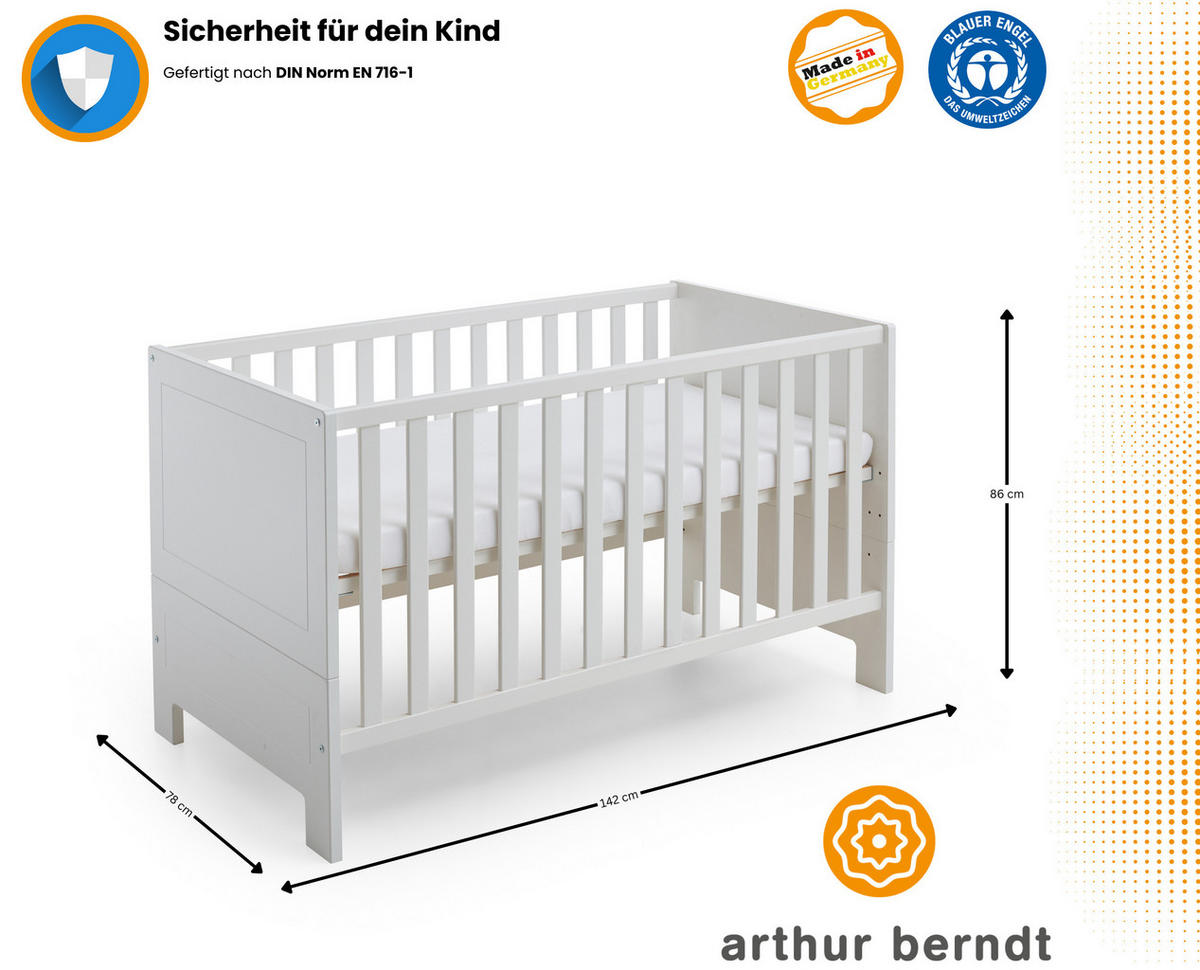 BABYZIMMER SET Thilo 2-tlg. Wickelkommode Babybett - Schwarz/Weiß, Holzwerkstoff/Metall (1/1/1cm) - arthur berndt
