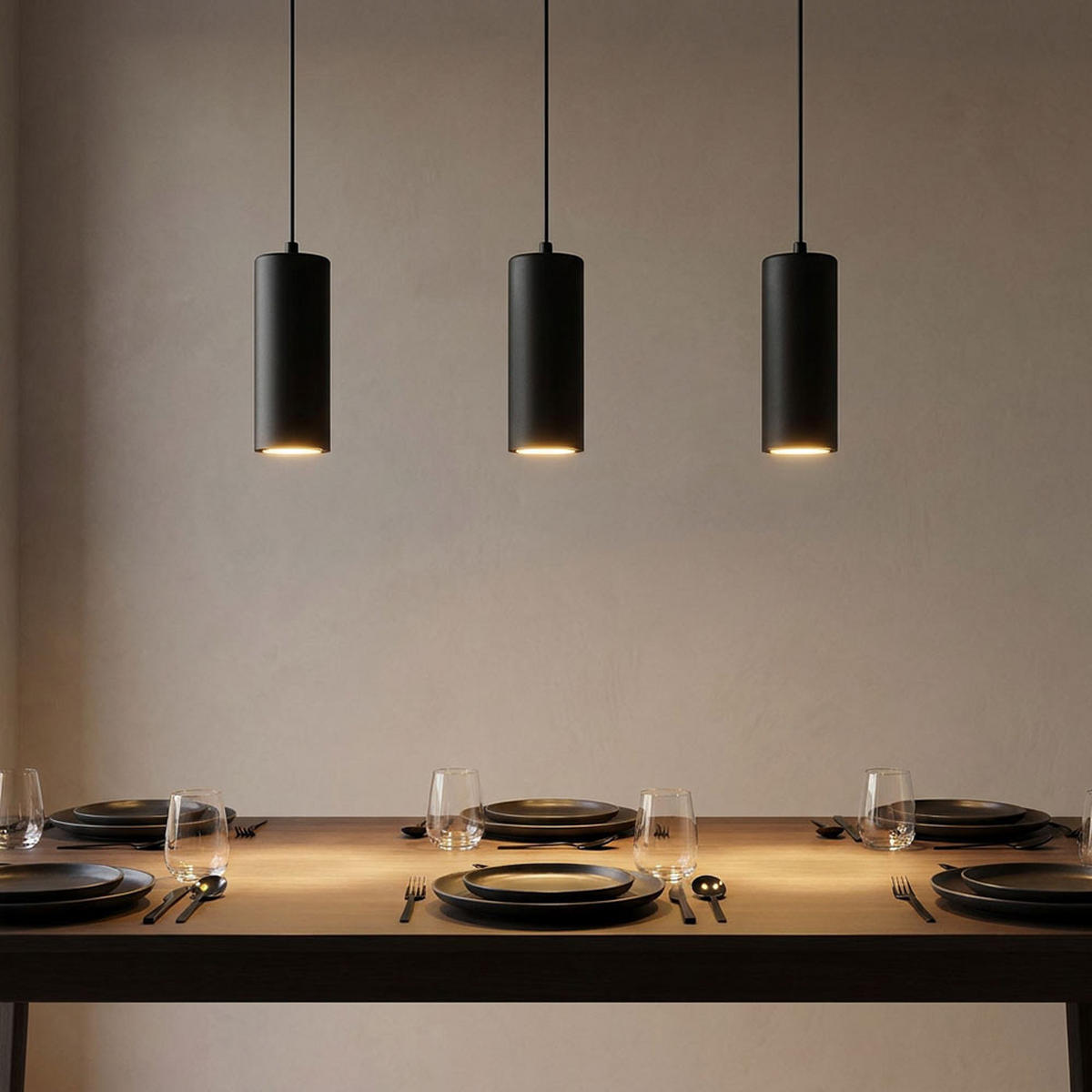 HÄNGELEUCHTE Holzoptik Schwarz Zylinder 2er Set - Schwarz, Metall (9/9/120cm) - Globo Lighting