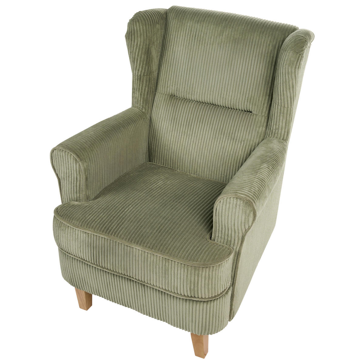 OHRENSESSEL Cord Grün Abson - Braun/Grün, Holz/Textil (77/102/87cm) - Beliani