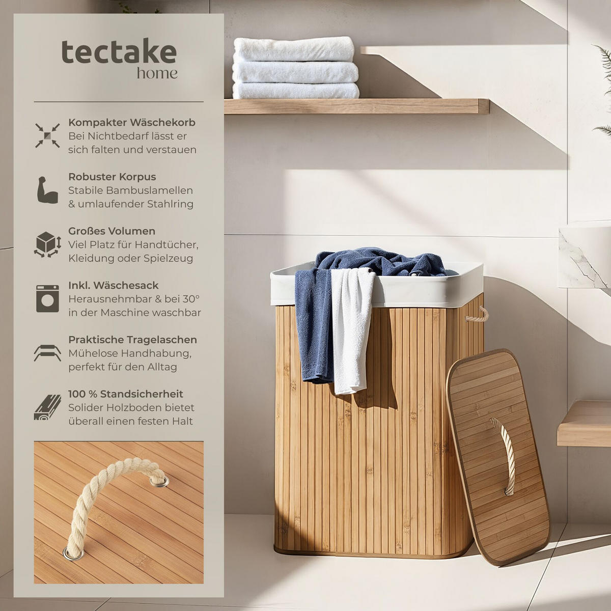 WÄSCHEKORB, 42 x 31,5 x 60 cm, beige - Beige, Textil (31.5/60/42cm) - tectake