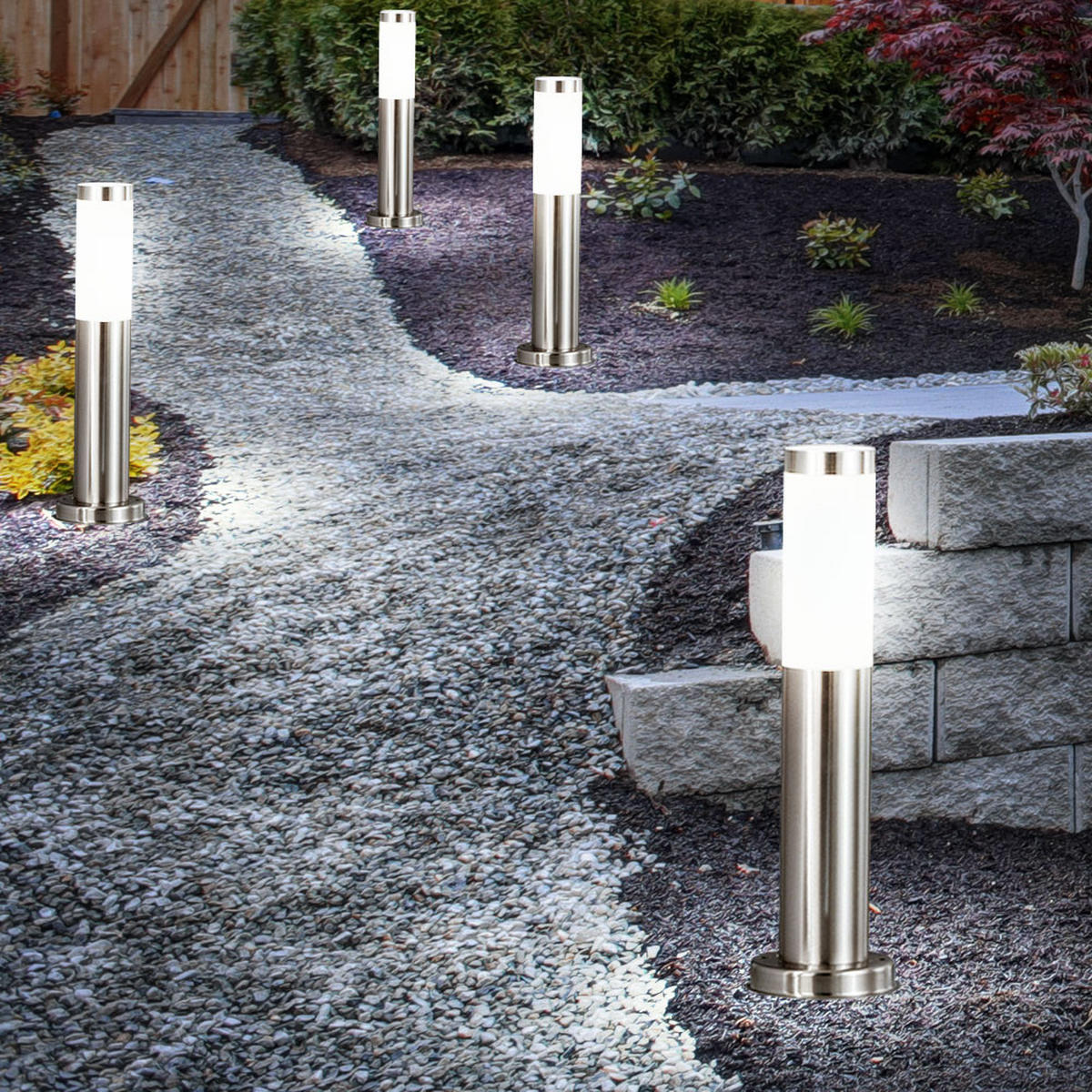 LED STEHLEUCHTE Edelstahl Silber 4er Set - Silberfarben, Metall (7.6/7.6/45cm) - Globo Lighting