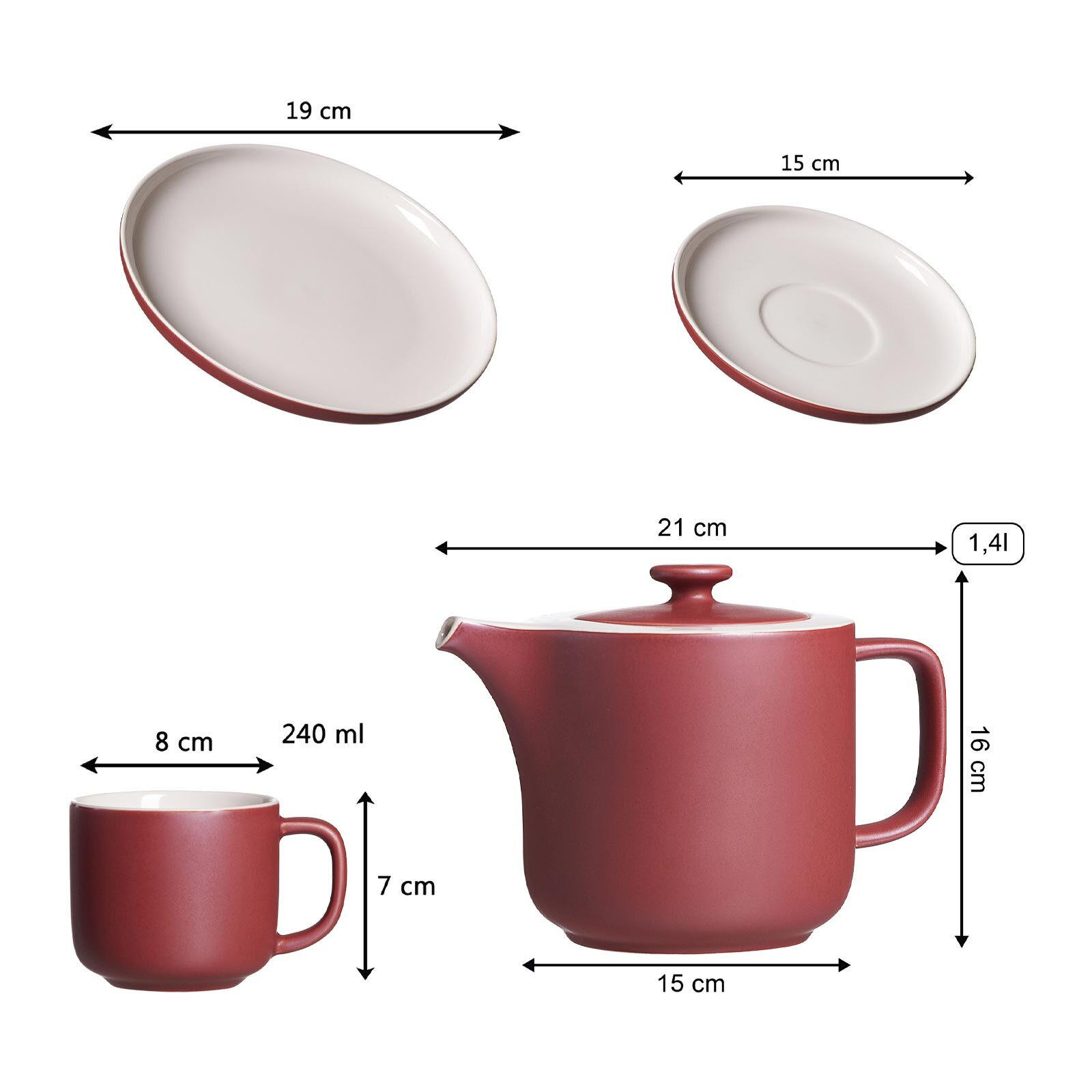 KAFFEESERVICE MIT KANNE Jasper beere 13er Set - Beere, Keramik (1/1/1cm) - Ritzenhoff Breker
