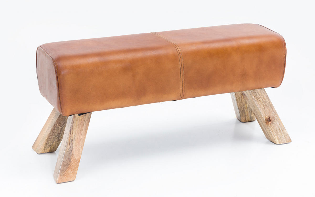 SITZHOCKER – Leder/Mango-Holz, 90x30x43 cm, Braun - Braun, Mangoholz/Leder (90/43/30cm) - KADIMA DESIGN