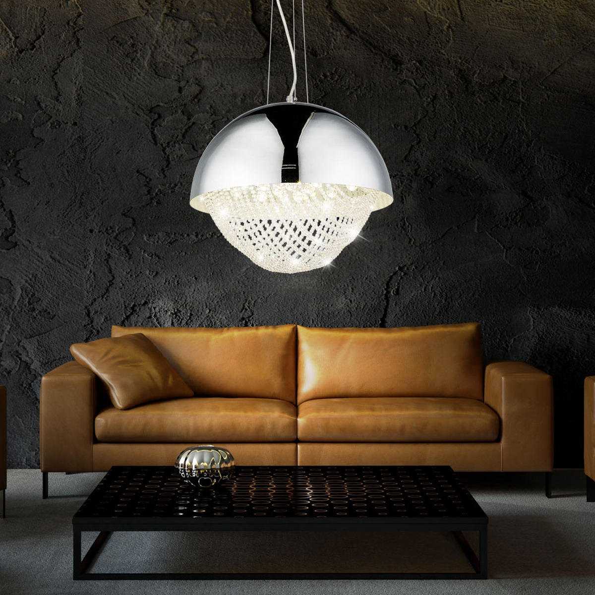 LED HÄNGELEUCHTE Kristalloptik Silber Chrom - Silberfarben, Metall (40/40/120cm) - Globo Lighting