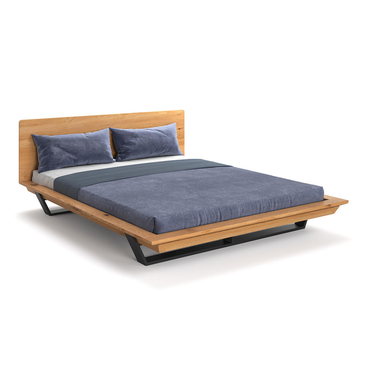 MASSIVHOLZBETT Nova Slim aus Eiche 200x220 cm - Eichefarben/Schwarz, Holz/Metall (200/220cm) - Danzz