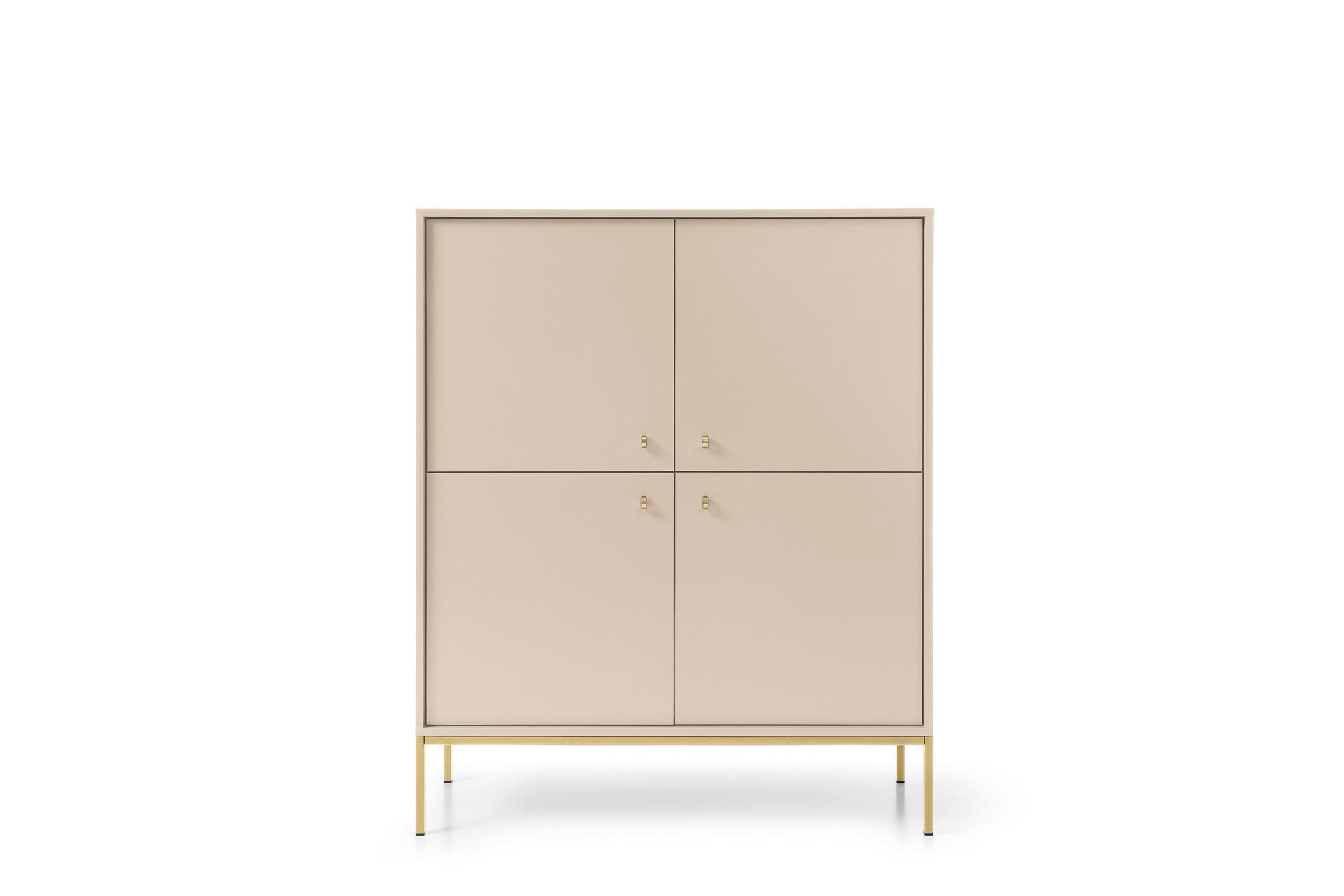 HIGHBOARD Molly Beige, Goldene Beine, Hochkommode - Beige/Goldfarben, Holzwerkstoff/Metall (104/125/39cm) - Bettso