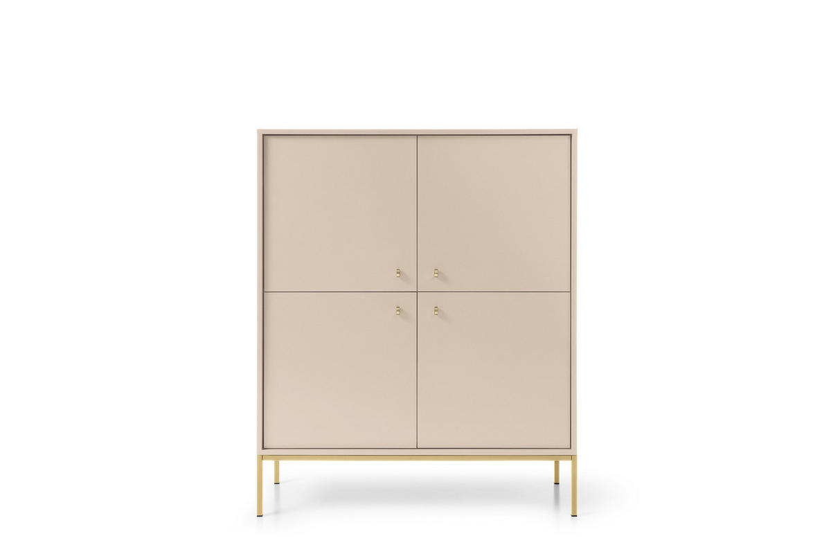 HIGHBOARD Molly Beige, Goldene Beine, Hochkommode - Beige/Goldfarben, Holzwerkstoff/Metall (104/125/39cm) - Bettso