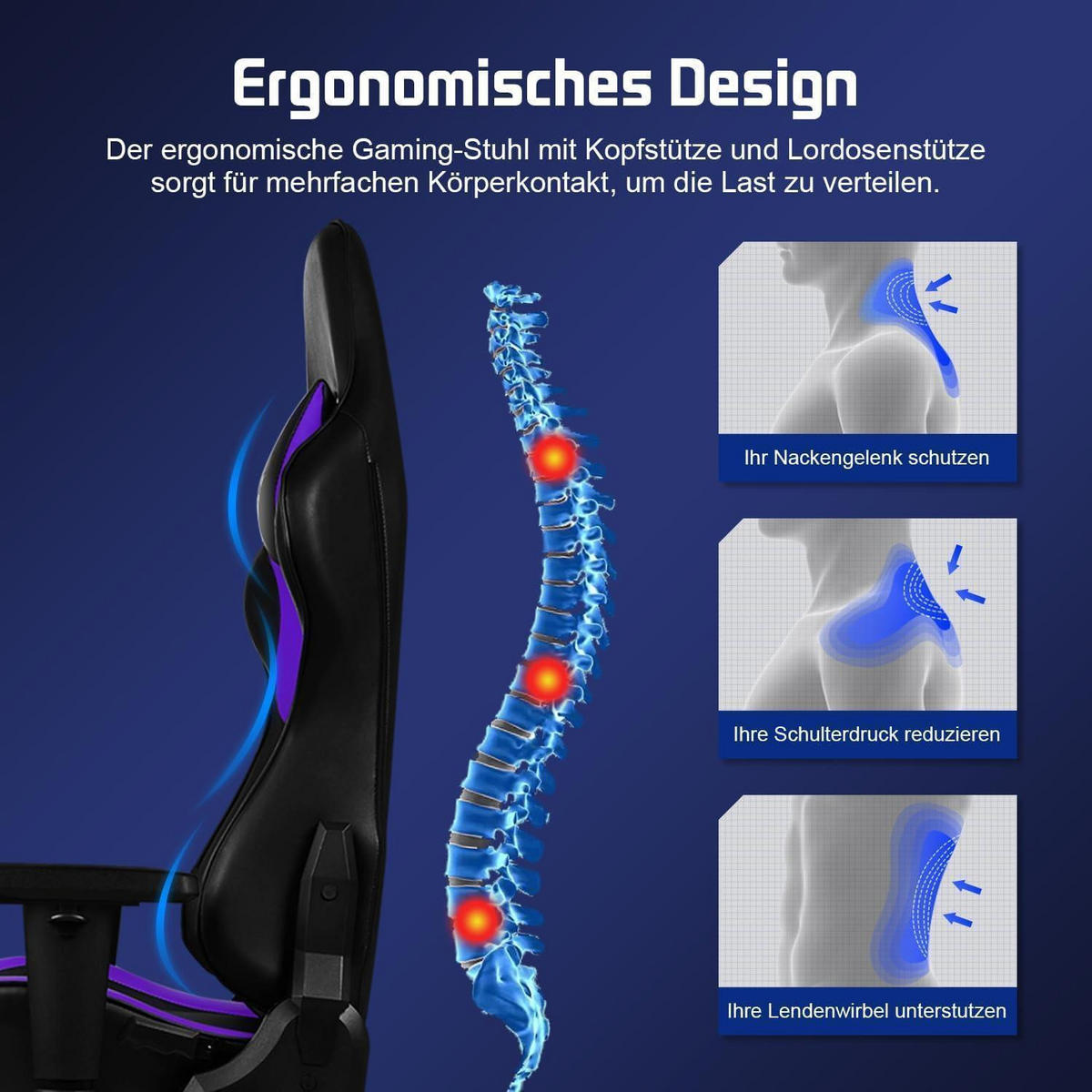 GAMING Stuhl Ergonomisch Lila 150 kg Belastbarkeit - Lila, Kunststoff (71/137/71cm)