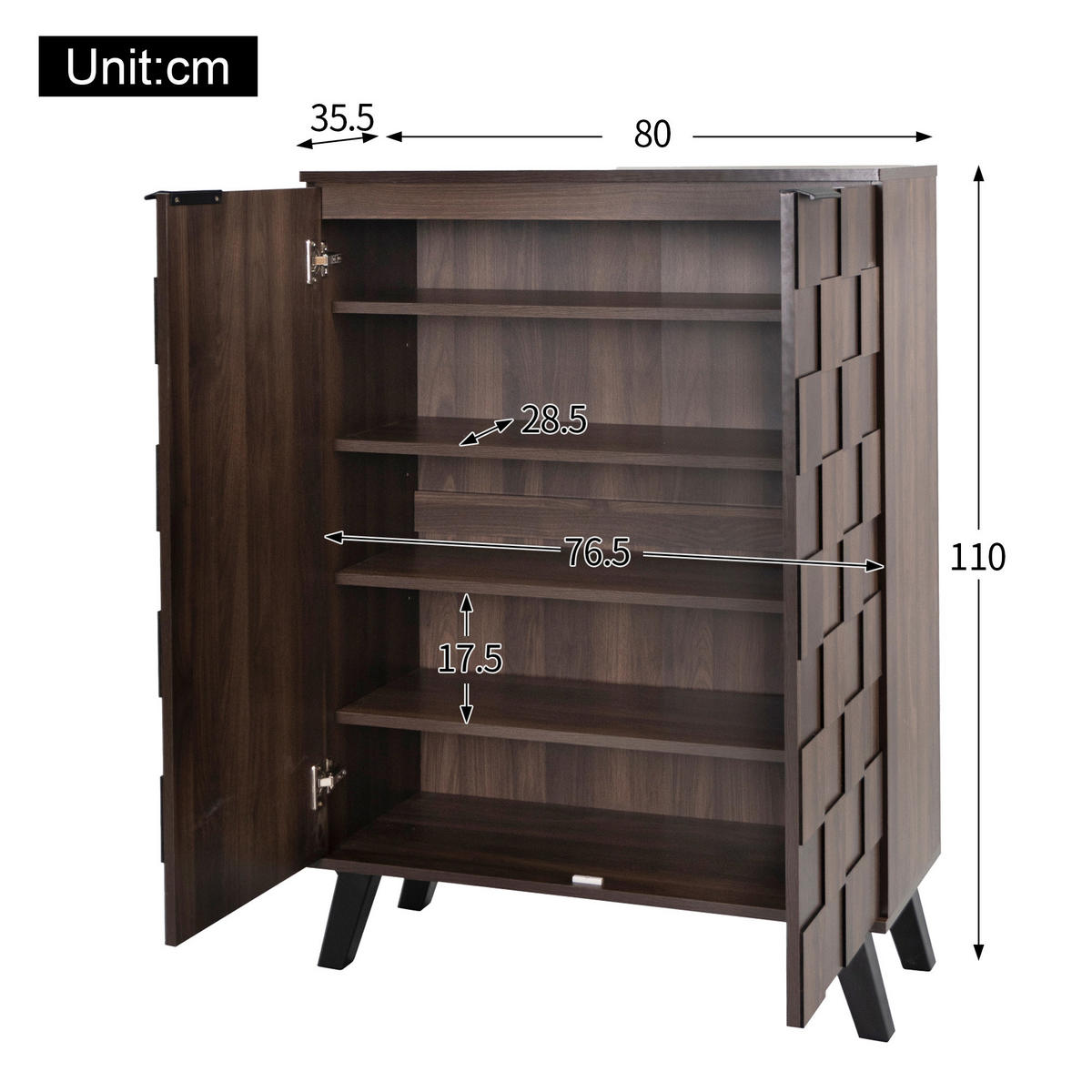SCHUHSCHRANK 80cm 5 Fächer Holzmaserung verstellbar modern - Naturfarben, Holzwerkstoff (35.5/110/80cm) - FLIEKS