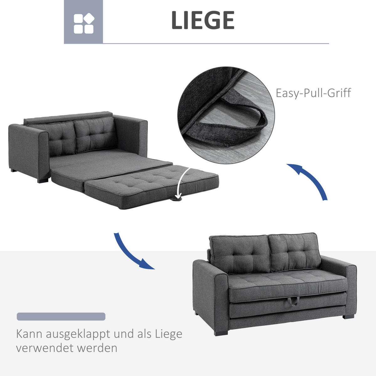 SCHLAFSOFA ausziehbar 147,5 x 75 x 85 cm Grau - Grau, Holzwerkstoff (147.5/85/75cm) - Meubliv