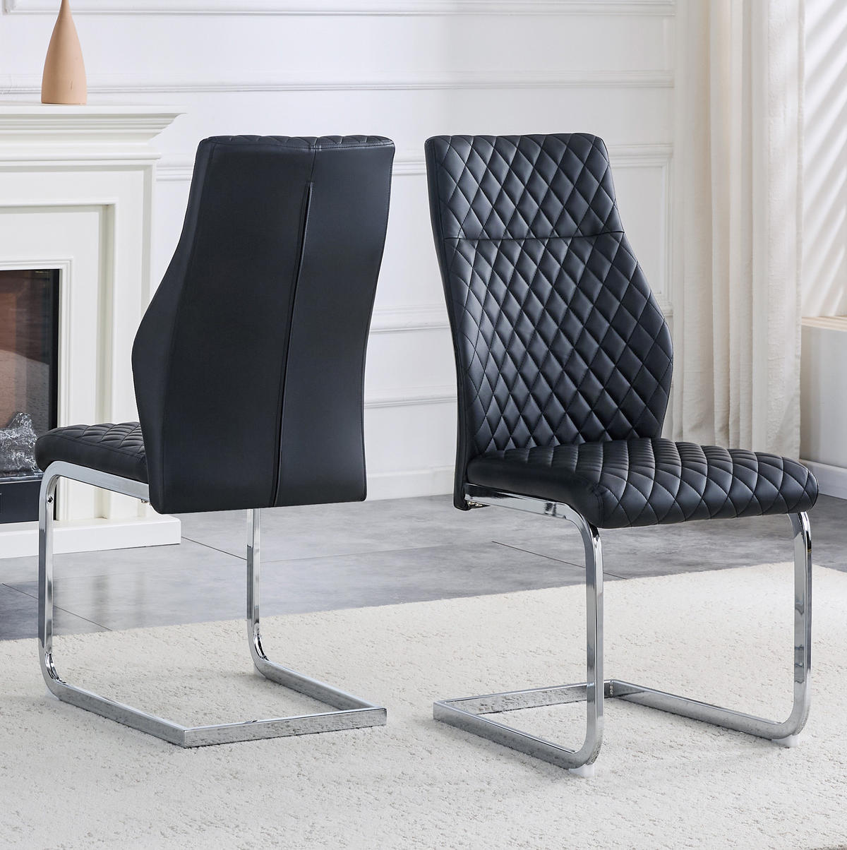 ESSZIMMERSTUHL 2er-Set mit hoher Rückenlehne 100 cm PU-Lederoptik Schwarz - Schwarz, Metall (63/100/43cm) - Meubliv