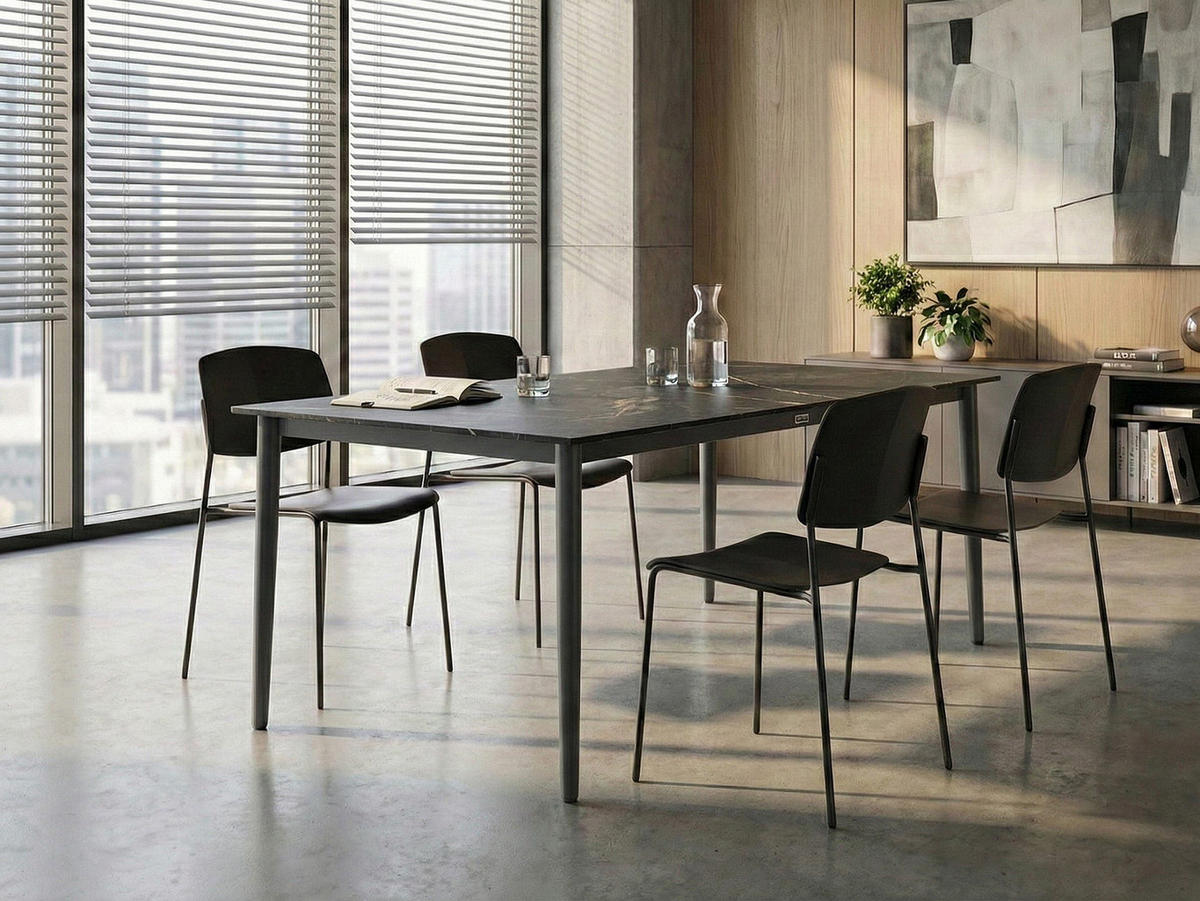KONFERENZTISCH 90/180 cm Grauer Marmor Tolentino - Dunkelgrau, Kunststoff (180/90/75cm) - Beliani