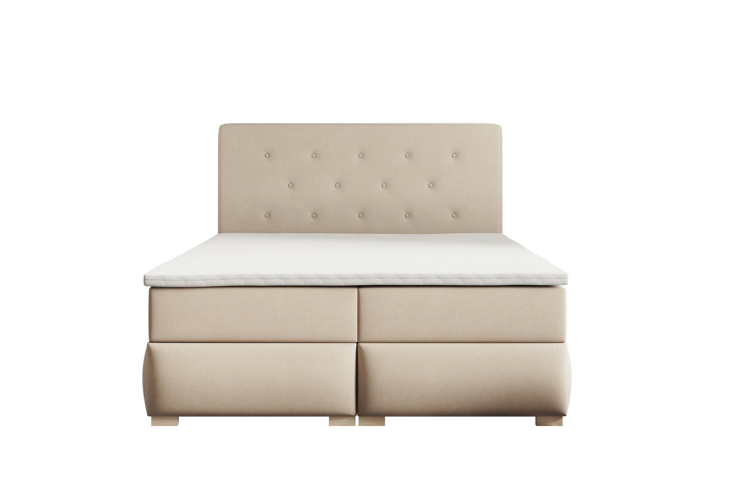 BOXBETT LUPIN, 160 x 200 cm, Double Bed für Schlafzimmer, Elegant Matratze und Bettkasten, Beige - Beige, Holz/Textil (160/200cm) - Trada
