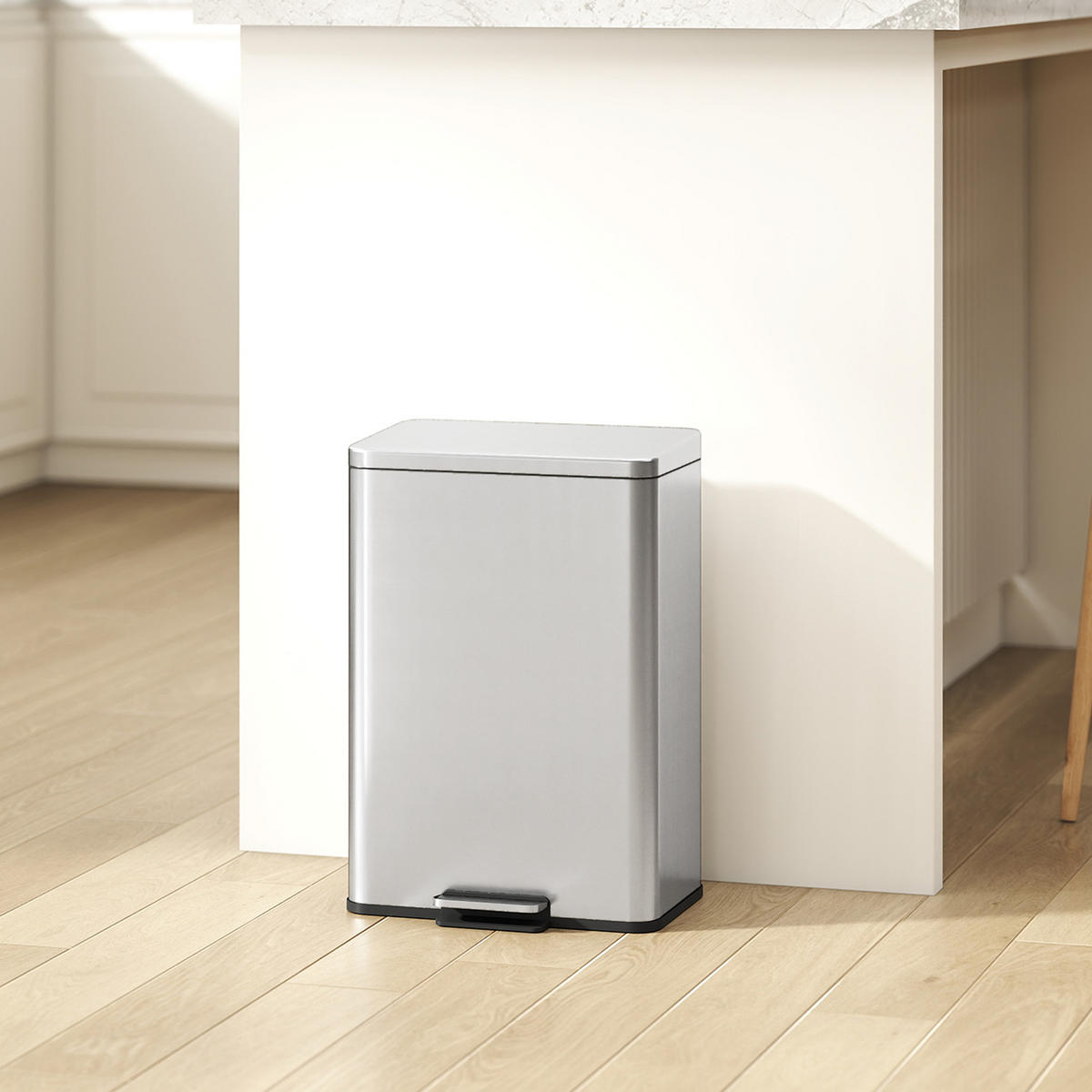 MÜLLEIMER 20 L Treteimer mit Softclose-Deckel, Pedal, Abfalleimer mit Inneneimer - Silberfarben, Metall (30.6/44.2/34.2cm) - HOMCOM