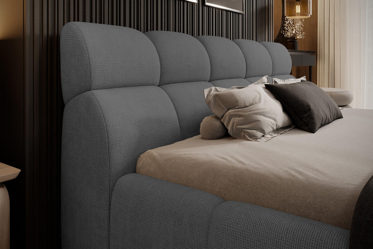 POLSTERBETT GIULIA, komfortabel, mit Bettkasten, verstellbarem Kopfteil und LED, 160x200x96 cm, Farbe Anthrazit - Anthrazit/Schwarz, Holzwerkstoff/Kunststoff (160/200cm) - DomoHome