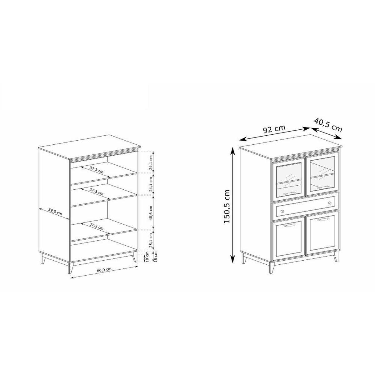 VITRINE Charlott mit 1 Schublade und 4 Türen, mit LED-Beleuchtung - Kaschmir/Eichefarben, Holz/Holzwerkstoff (92/150.5/40.5cm) - Beautysofa