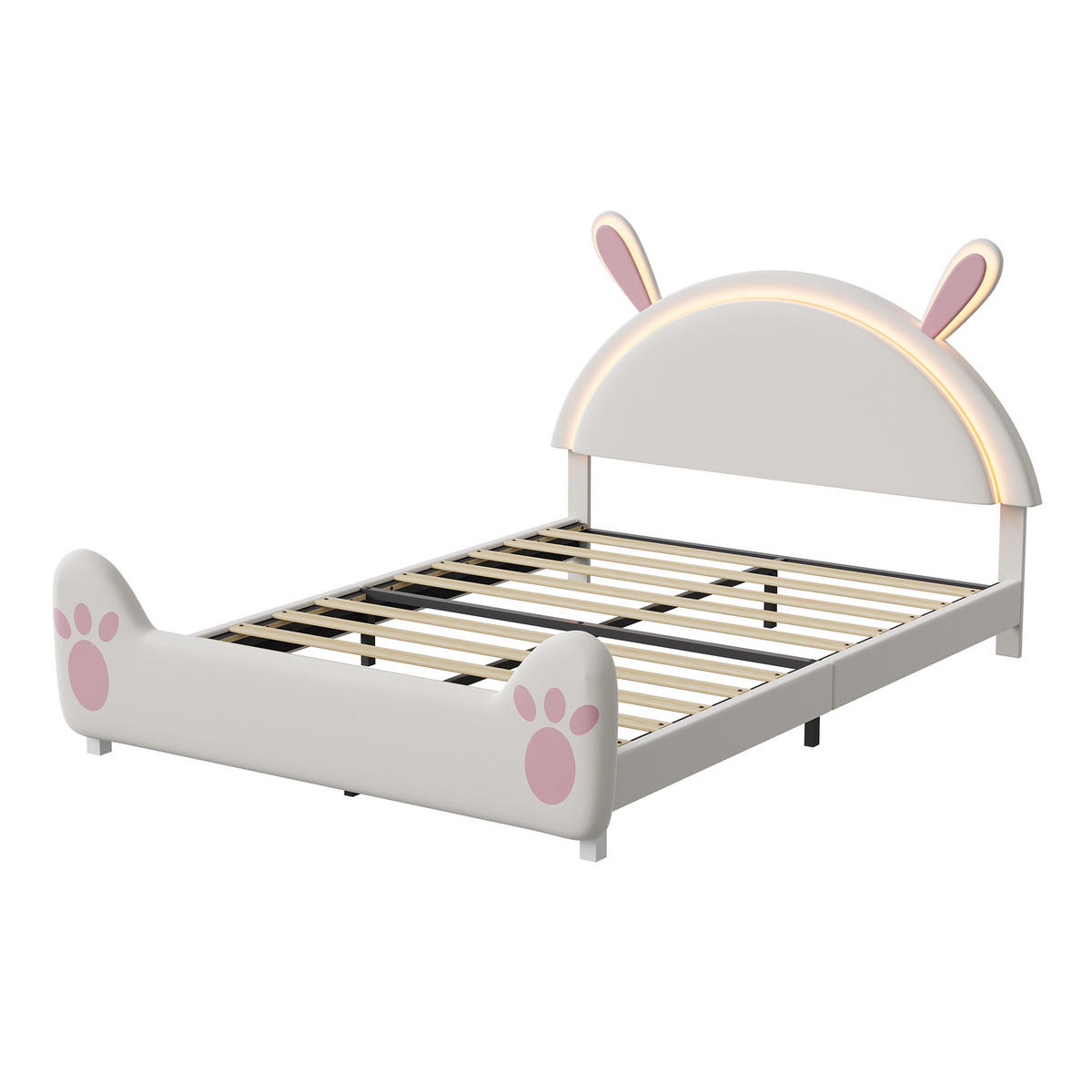 POLSTERBETT 140x200 cm Kinderbett mit LED, Schmetterlings-Kopfteil, Doppelbett mit Lattenrost, Rosa - Rosa, Metall (140/200cm) - EuroLiving