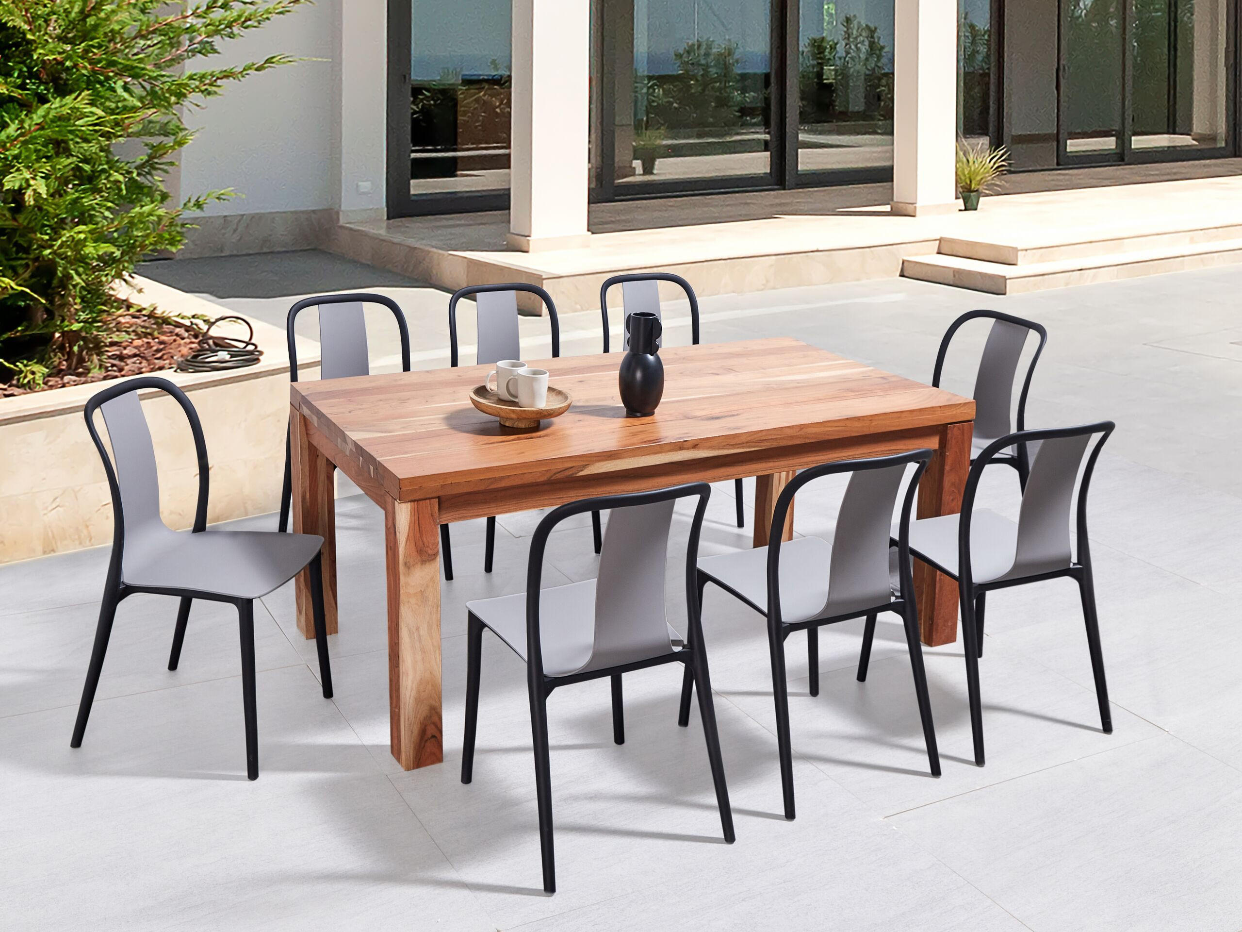 GARTENSTUHL 8er-Set Kunststoff grau/schwarz Spezia - Schwarz/Grau, Kunststoff (42/89/49cm) - Beliani