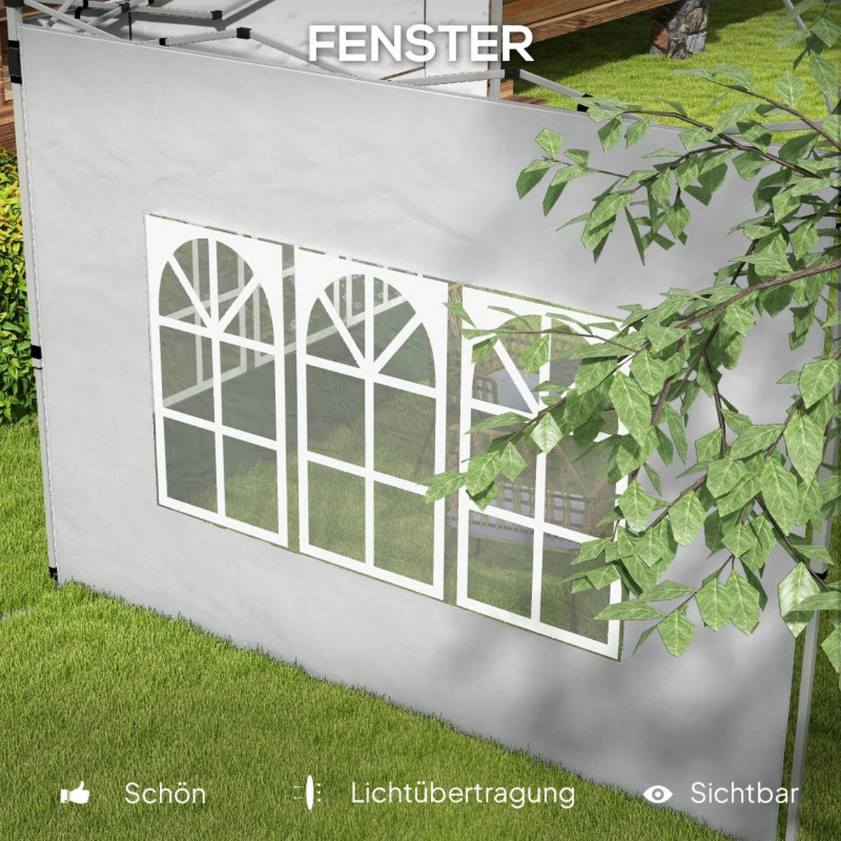 PAVILLON SEITENWÄNDE 2er Set 3x3 3x4 m hellgrau - Hellgrau, Kunststoff (1/195/295cm) - LEBENLANG