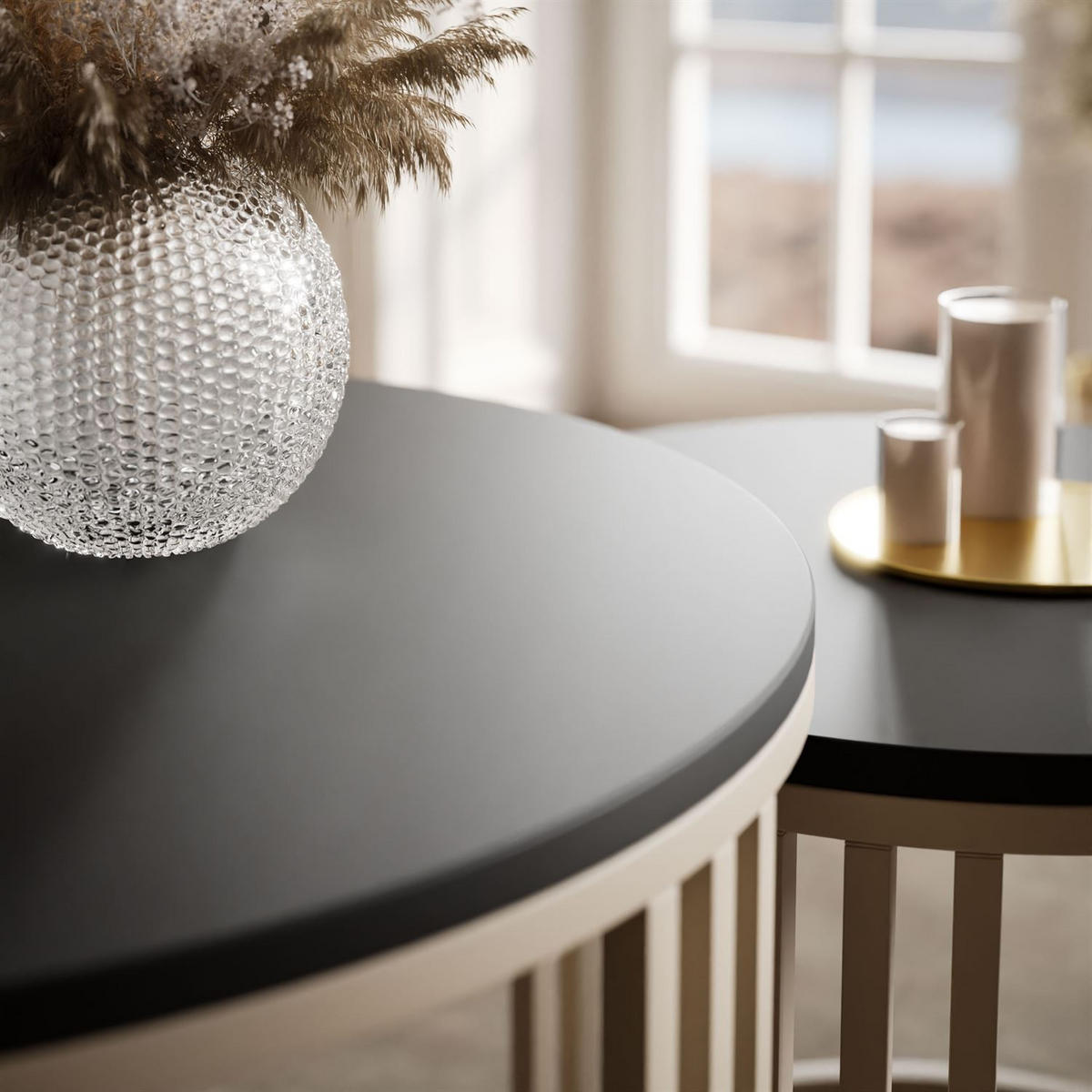 COUCHTISCH LORI 2in1 KASCHMIR MAT / Schwarz matt - Kaschmir/Schwarz, Holzwerkstoff (70/70/49cm) - Lookway