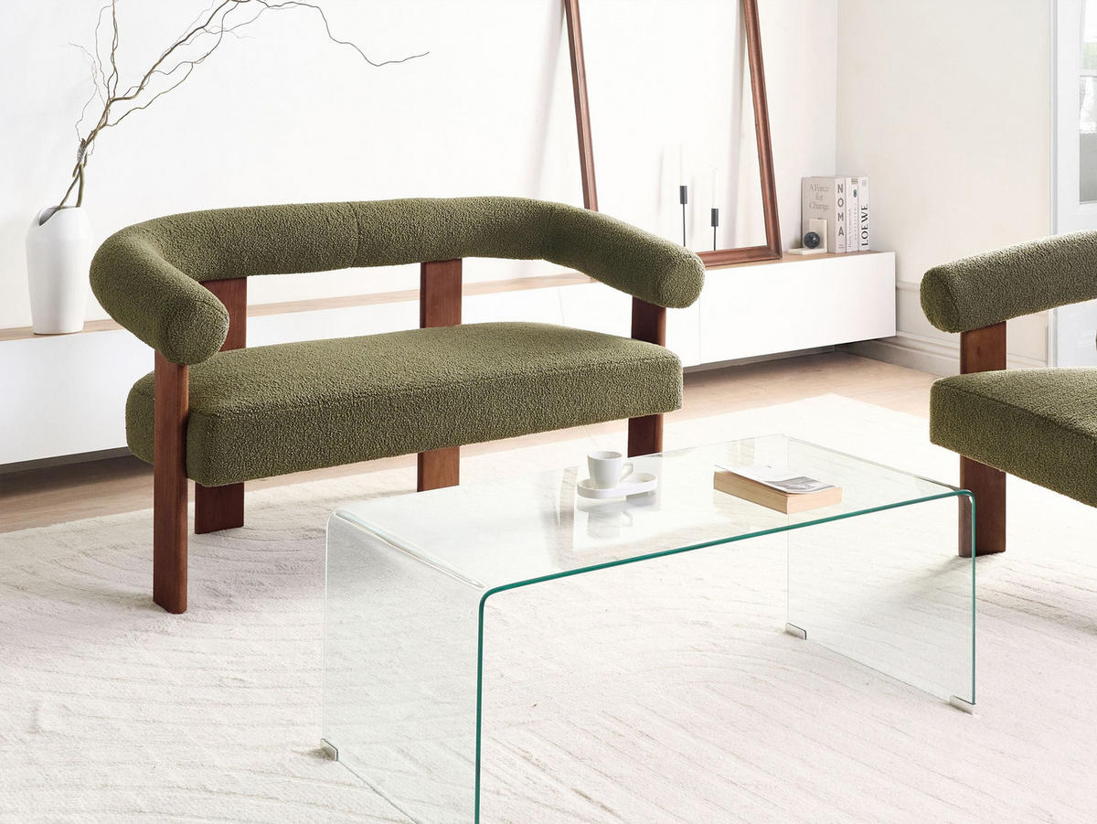 2-SITZER-SOFA Bouclé Grün/Dunkelbraun Ilbro - Braun/Grün, Textil (138/76/68cm) - Beliani