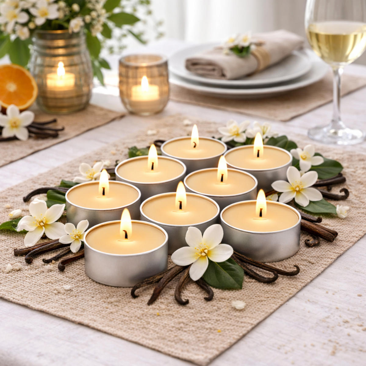 TEELICHT mit Duft - Vanille - 54er Pack - Creme, Naturmaterialien (4/1.5/4cm) - HS Candle