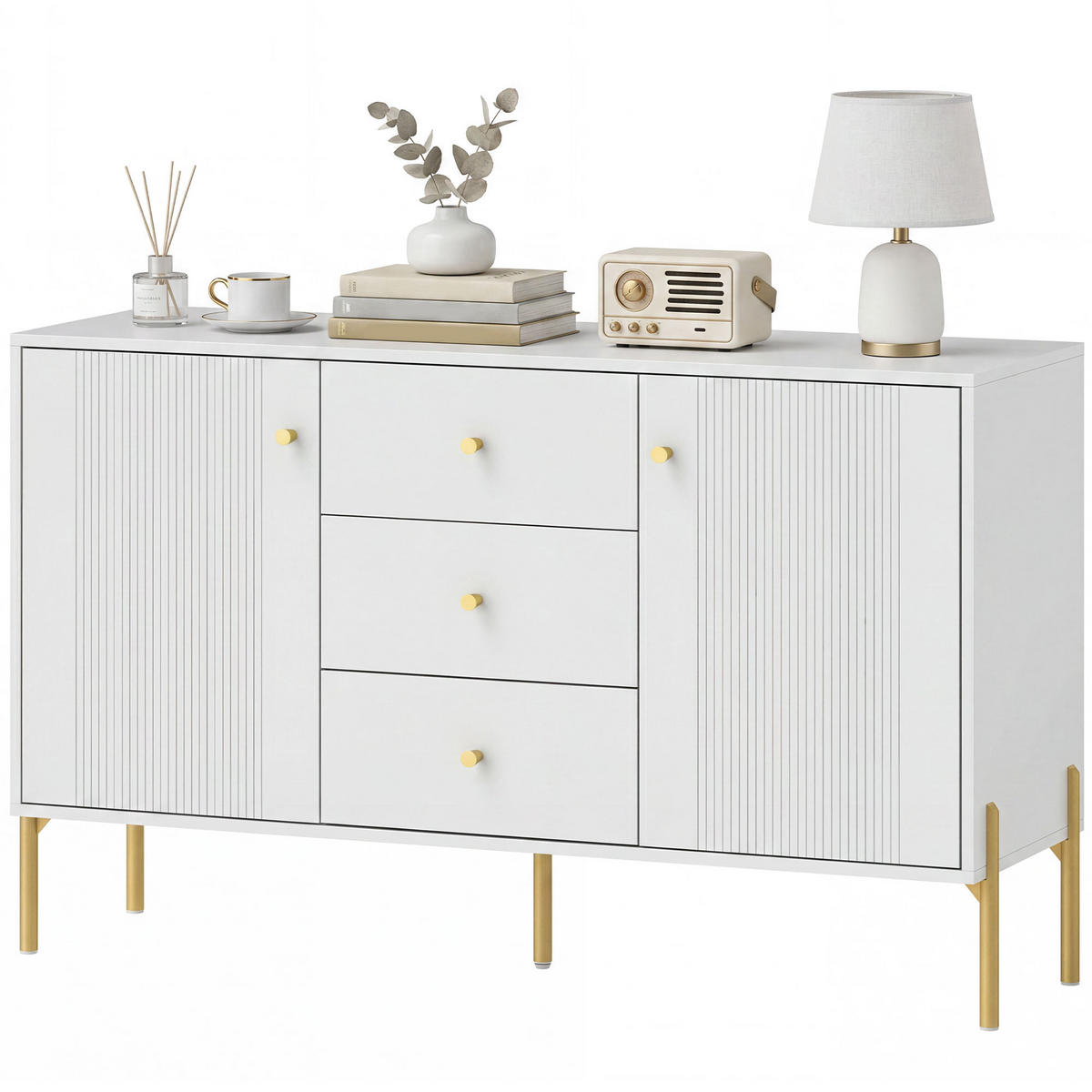 SIDEBOARD Weiß, 2 Türen, 3 Schubladen, 120/39,1/76 cm - Weiß, Holz (120/76/39.1cm) - PANGIVO