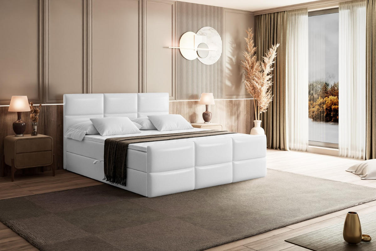 AMERICKÁ postel OHIO-Z – 180 × 200 cm – H3 – vysoce lesklá bílá - vysoce lesklá bílá, kompozitní dřevo (180/200cm) - ALTDECOR